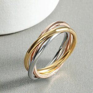 3/$35 Stainless Steel Rose Gold Silver 3 Layered Colourful Circle Ring Jewelry